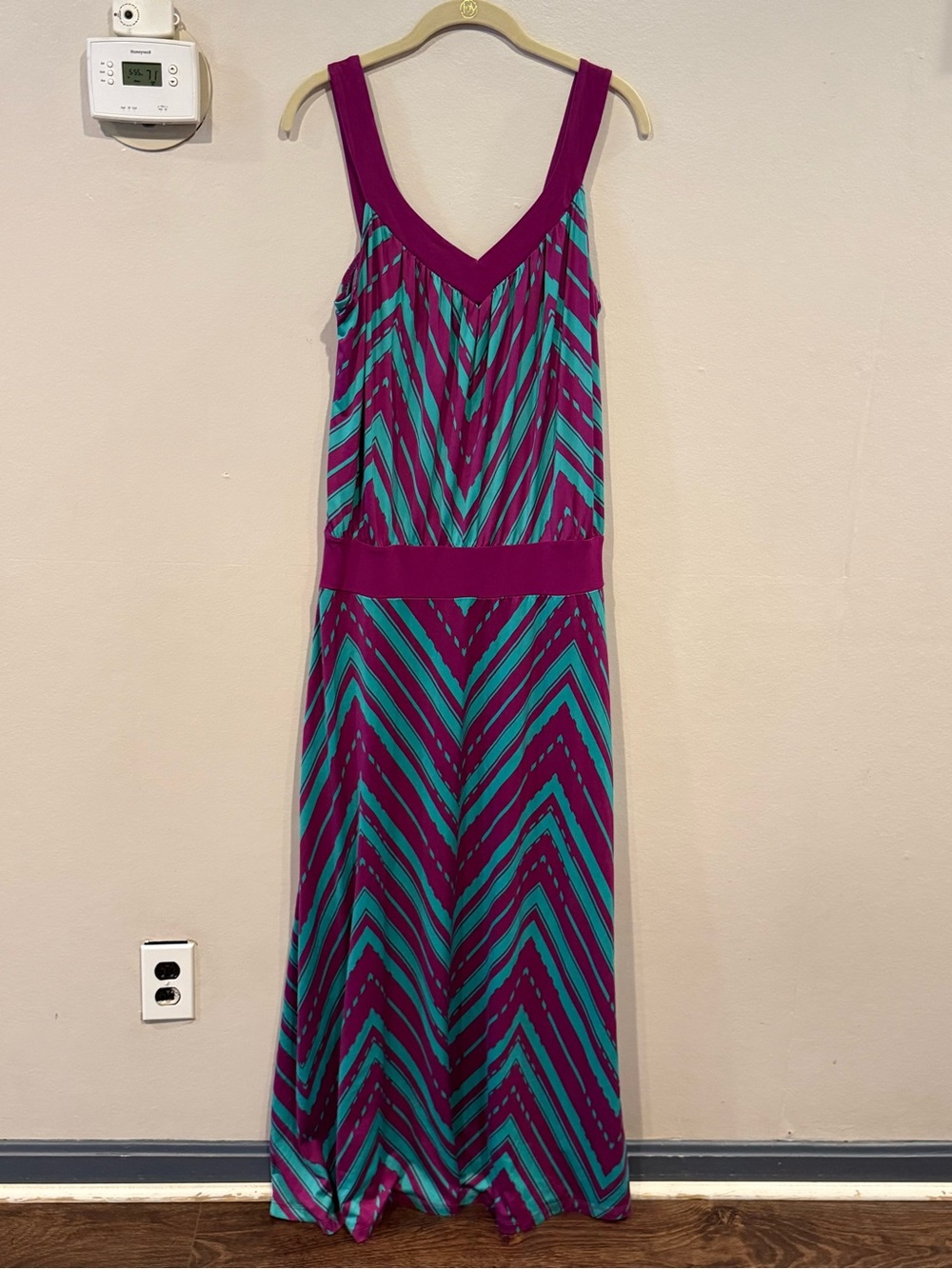 H&M V-Neck Chevron Maxi Dress in Magenta and Teal